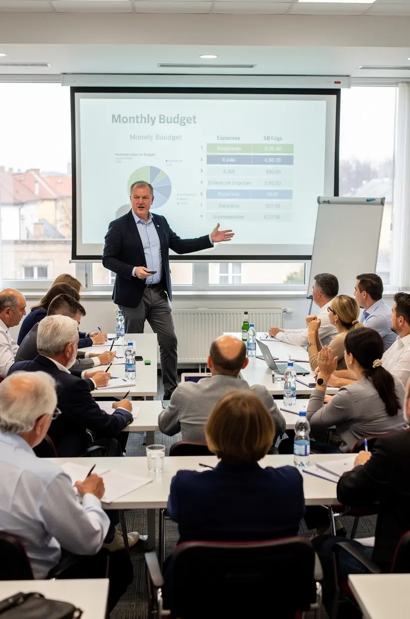 Digitális pénzügyi tervező rendszer használata laptopon, részletes költségvetés és megtakarítási célokkal.